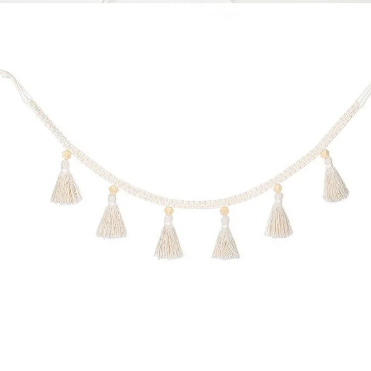 

white Macrame woven tassel garland home decor