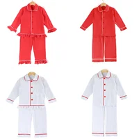 

2019 new design RTS pyjamas winter factory stock button up 100 cotton blank kids red cheap sleepwear wholesale christmas pajamas