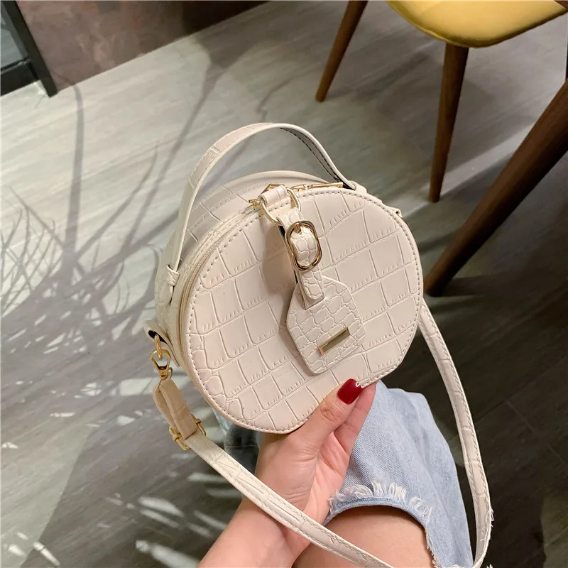

Female bag 2020 crocodile pattern mini handbag women wild shoulder messenger small hand bags fashion ladies round handbag, Black,yellow,white,blue,black,purple