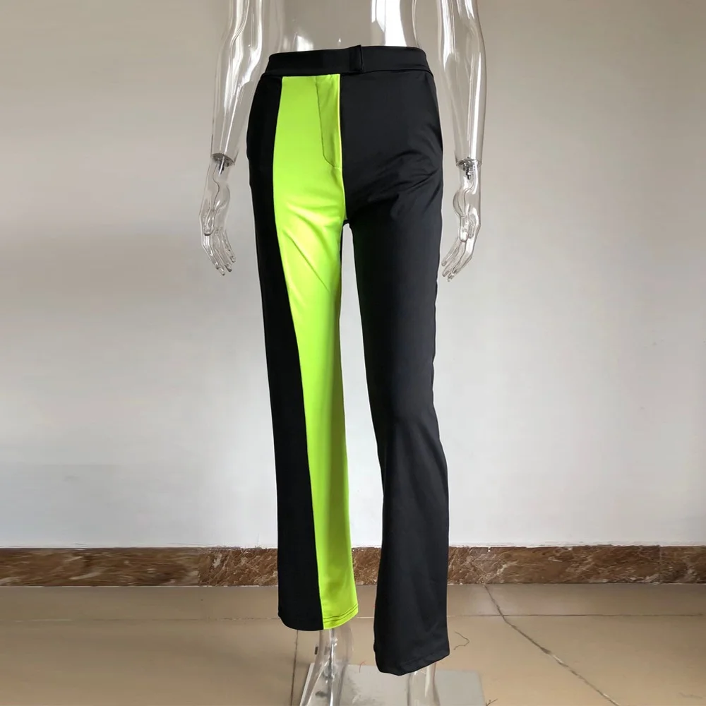 

B51393A Western style hot sale ladies fashion color block straight pants