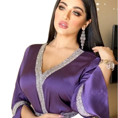 

2021Muslim 6003 Women's Middle East Dresses Muslim Turkey Middle East Diamond Belt Robe Women, Customized color