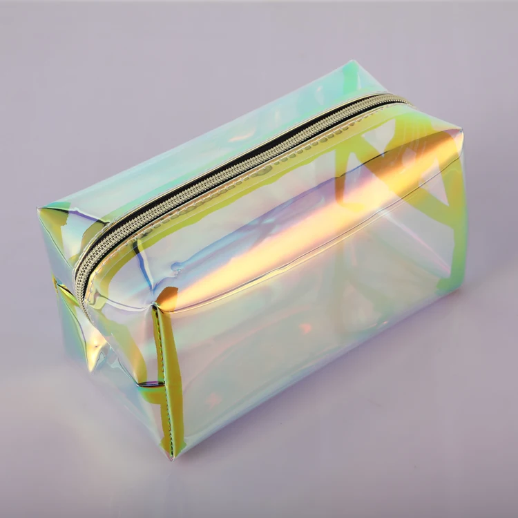 

fashion Hot sale Holographic Waterproof Private Label Travel Plastic Pvc Clear Make Up Bag With Logo holographic makeup bag