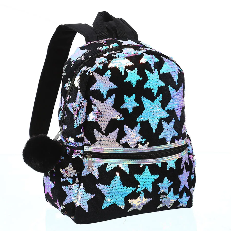 

Kids Fashion Cool School Shining Holographic Star Pattern Reversible Sequin Bag Backpack for Girl, As per picture is