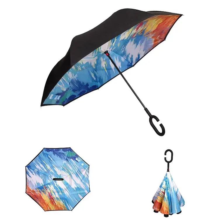 

Patio Outdoors Reverse Umbrella Print Wholesale Promo Gift Customized Reversible Umbrella Support Customised Logo Manual 40PCS