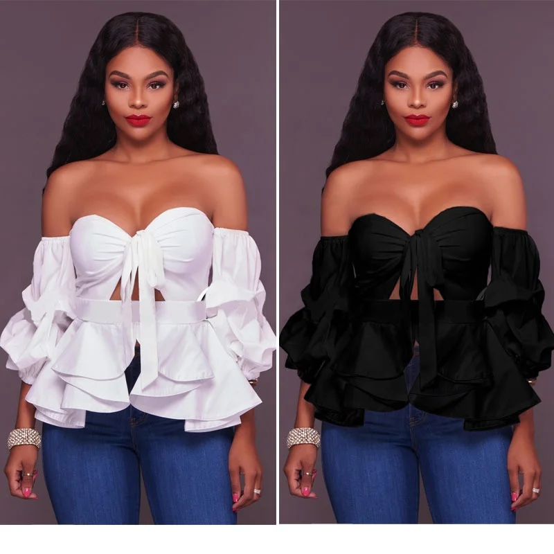 

MT63-0131 Nightclub sexy ruffled hem solid color autumn and winter long-sleeved top