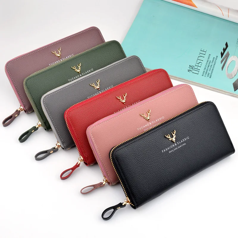 

wallet women New fashion custom long style card holder Litchi grain PU zipper purse, As pic