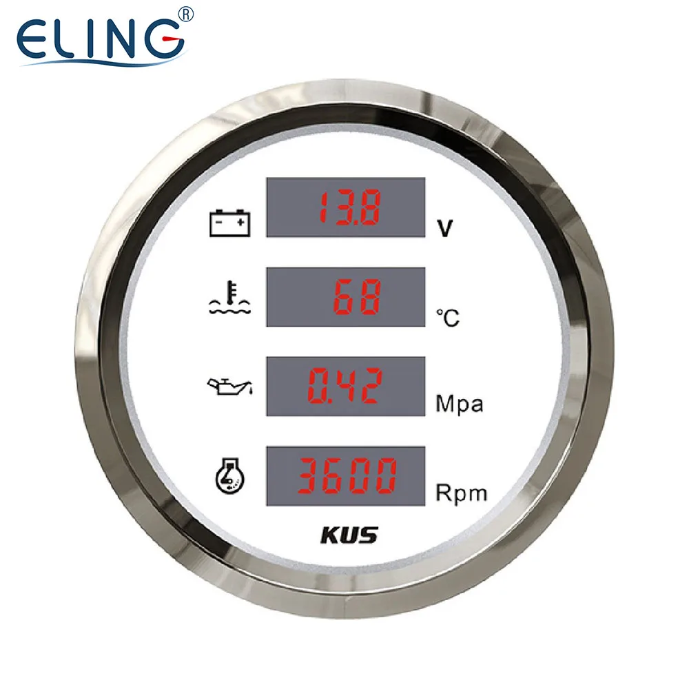 

KUS 85mm Digital 4 in 1 Multi-Function 8000RPM Tachometer Water Temp Oil Pressure 0-1Mpa Voltmeter Red/Yellow Backlight 9-32V