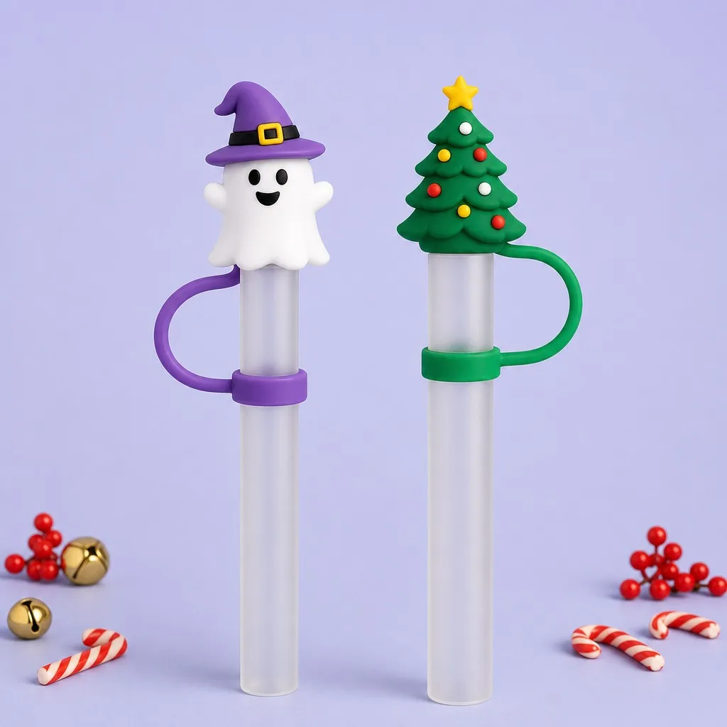 Witch Hat Ghost and Star Christmas Tree Straw Covers on Straws
