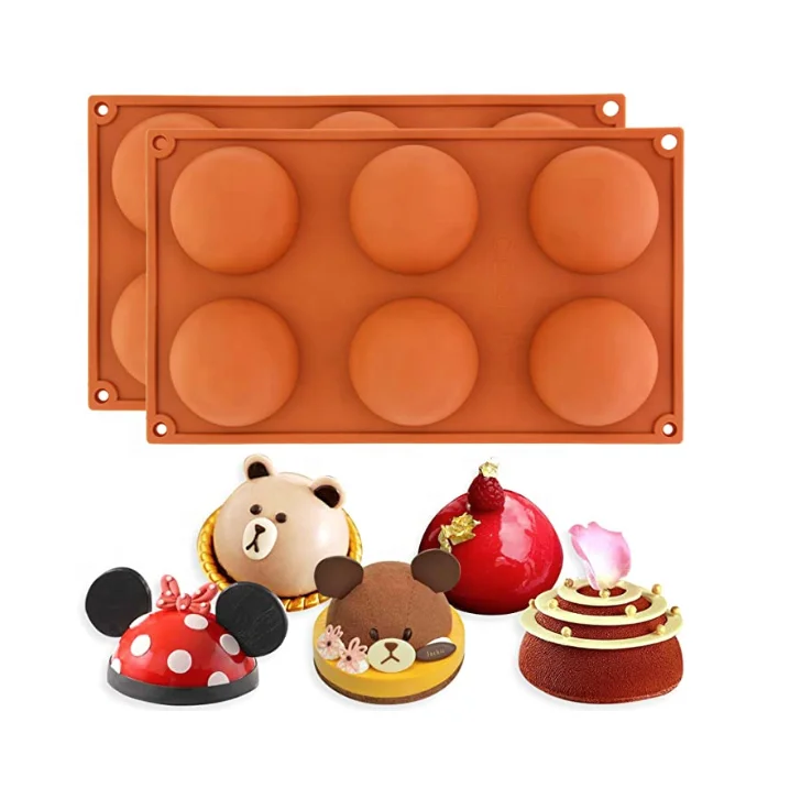 

6 Holes Cavity Medium Semi Sphere Half Ball Silicone Mold Baking Ware for Hot Chocolate Bombs Jelly Cake Muffin Mousse, Red, customized