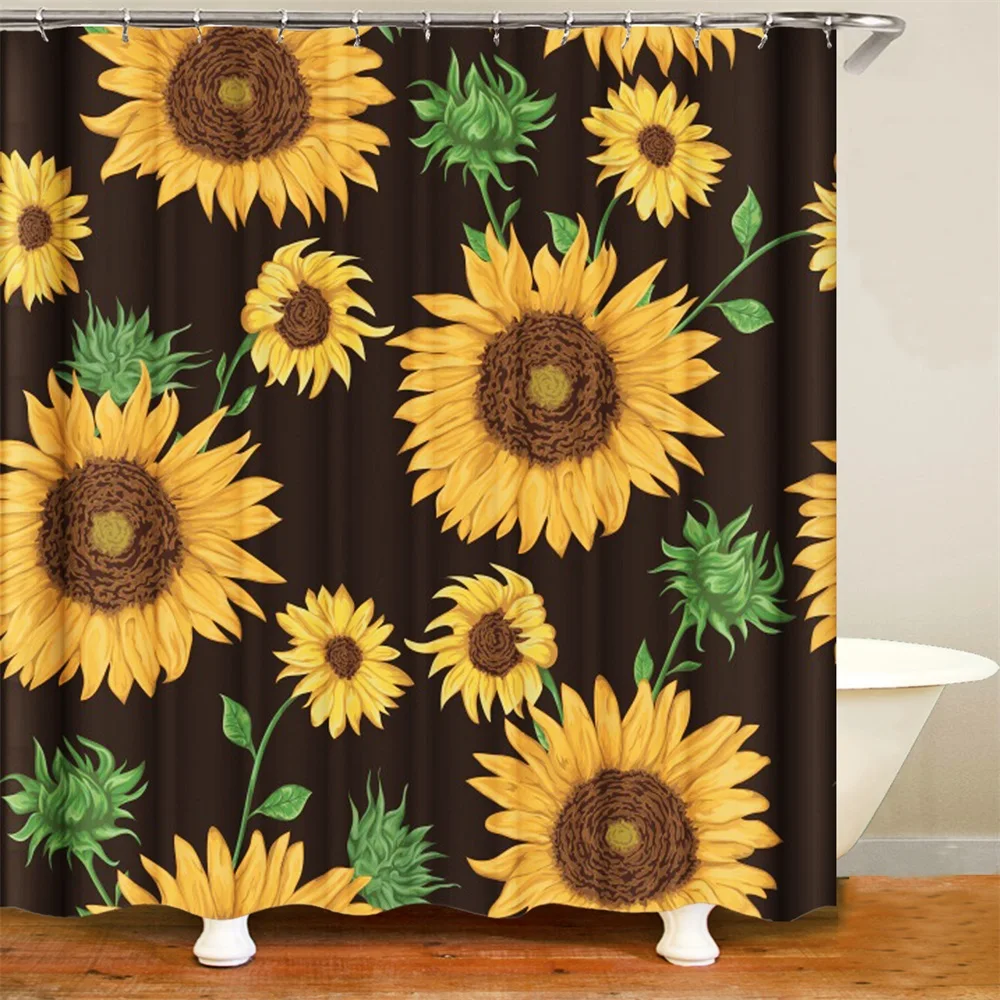 

Wholesale special price 3d printed custom print sunflower design marble bathroom rug and shower curtain