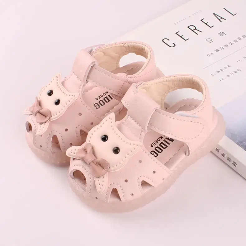 

Girls cartoon Sandals New Style walking shoes non slip soft soled baby shoes, Pink/beige