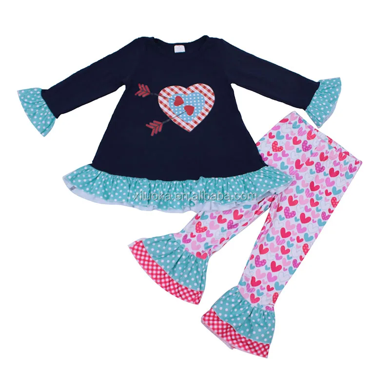 

Top Selling Valentine's day Heart Baby Girl Suit Spring Floral Printed Cotton Outfit, Picture