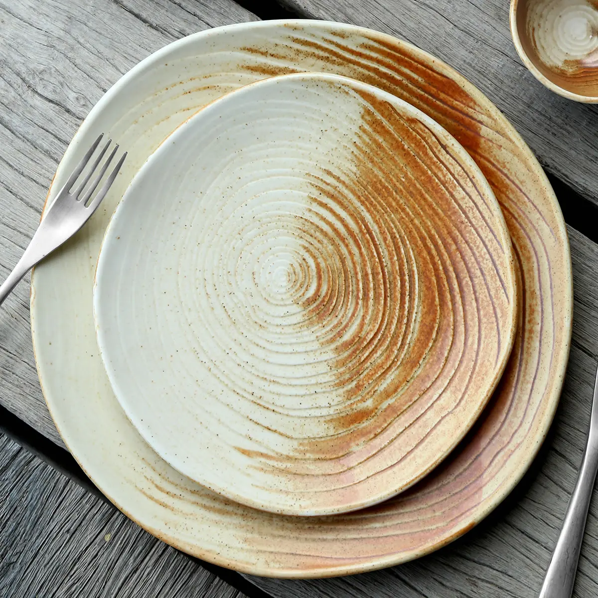 

Factory direct wholesale restaurant ceramic texture like tree ring dinner ware sets plateshotel porcelain wedding plate