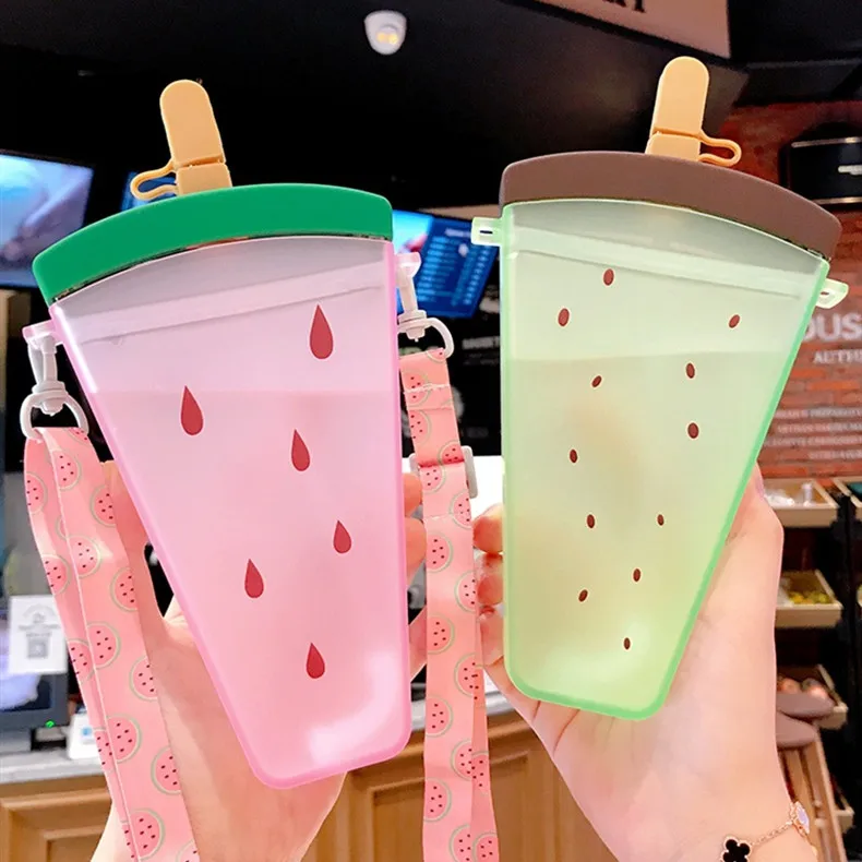 

Ice Cream Water Bottle with Straw Trendy Portable Plastic Water Jug Popsicle Shape Water Cup Watermelon ice cream bottle, As show or customized color