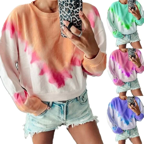 

Women Casual Triangle Rainbow Gradient Tie Dye Print Pullover Top Shirts Fashion Long Sleeve O Neck Fall Sweatshirts, As shown