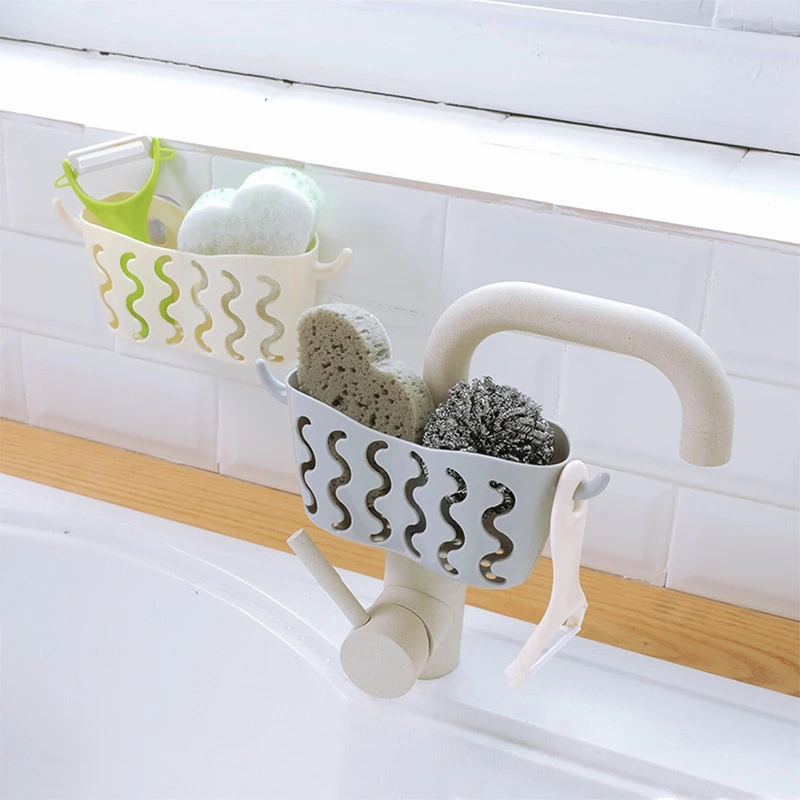 

Plastic Storage Hanging Basket Holder Kitchen Sink Organizer Sponges Soaps Scrubbers Multifunctional Sucker Drain Rack, As photo