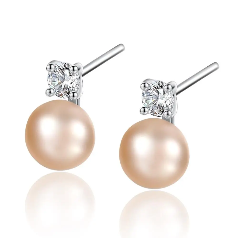 

Wholesale S925 Sterling Silver Natural Freshwater Pearl CZ Earring For Women, White / pink