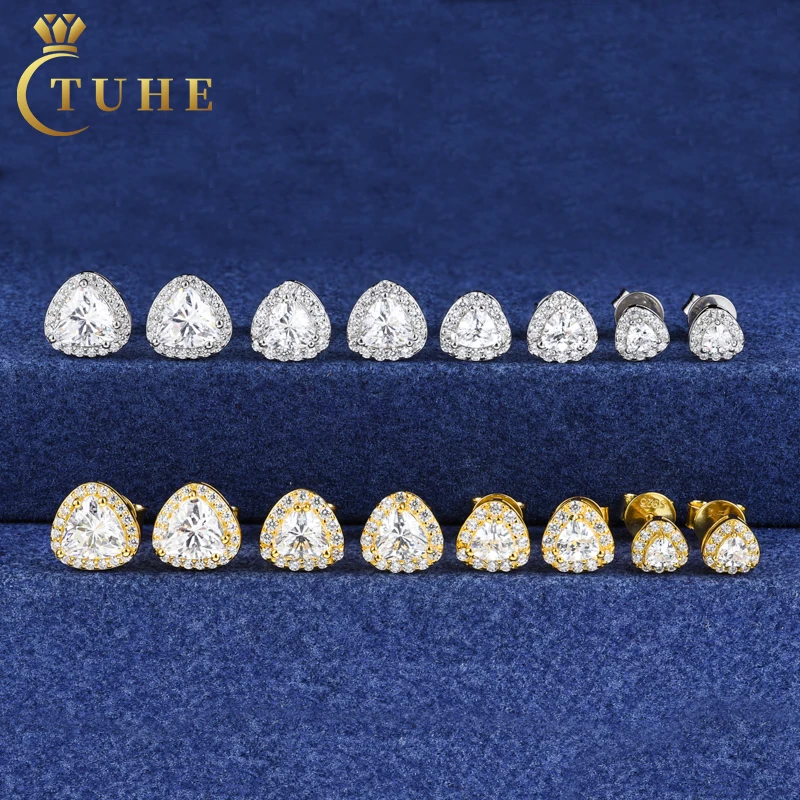 Wholesale Multi Size Trillion Cut Moissanite Stud Earrings 925 Sterling Silver Iced Out Diamond Fine Jewelry Women Men Luxury