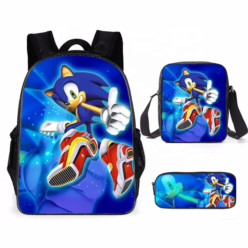 

Low MOQ Fashion Primary Students Back Pack Boys Girls Anime Cartoon Printed Book Bags 3pcs Set Custom Kids Children School Bag