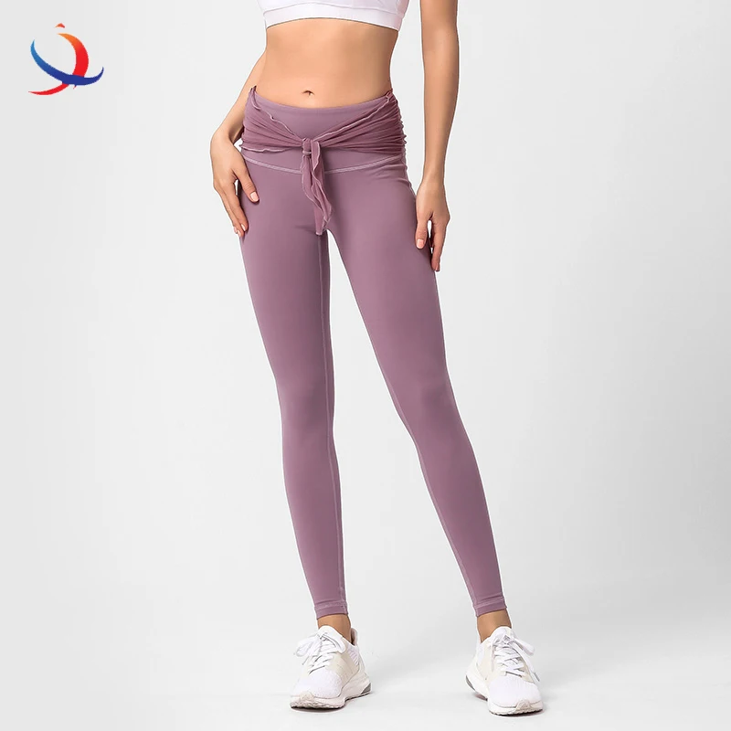 

Pleated non-slip waist outwear yoga pants with lace trim sports leggings yoga pants tight women fitness training yoga pants