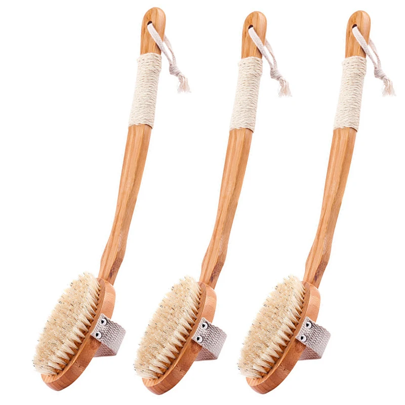 

51cm Long Handle Bamboo And Boar Bristle Shower bath brush, Natural colours