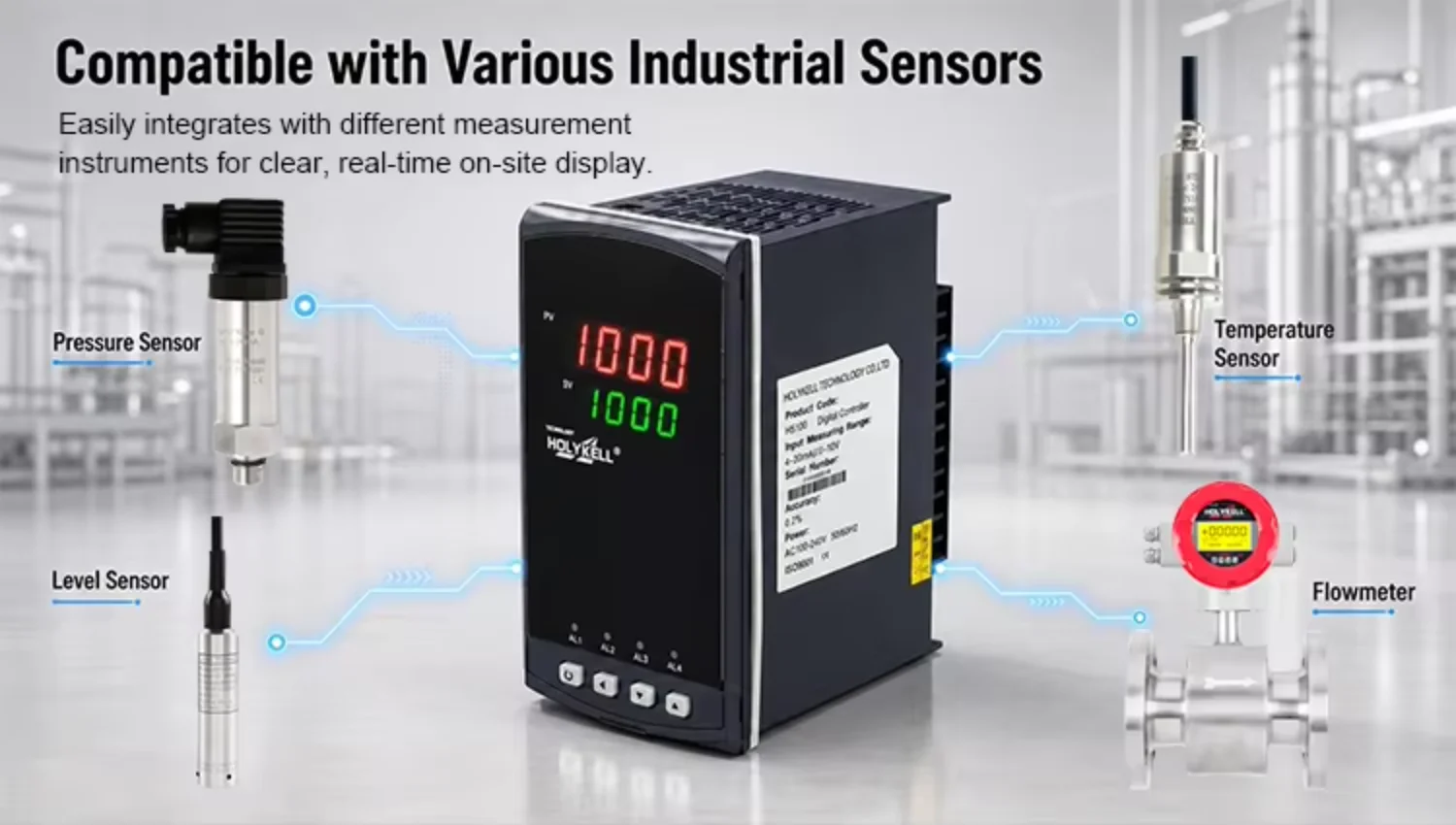 Holykell H5100 Digital Display Controller Dual LED Panel Indicator for Temperature Pressure Liquid Level Monitoring