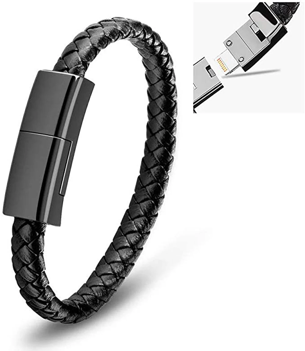 

Leather Braided Bracelet Data charger bracelet For Apple For Android For Type C Cable charger bracelet