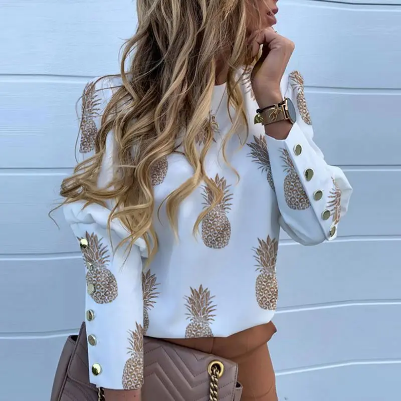 

Pineapple Blouse Women's Shirt White Long Sleeve Blouses Women 2021 Womens Tops and Blouse Elegant Top Female Spring