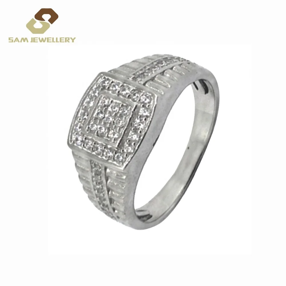

vintage Sterling Silver Halo Double Frame Men's Iced Out Hip Hop Ring Jewelry Hombres, White