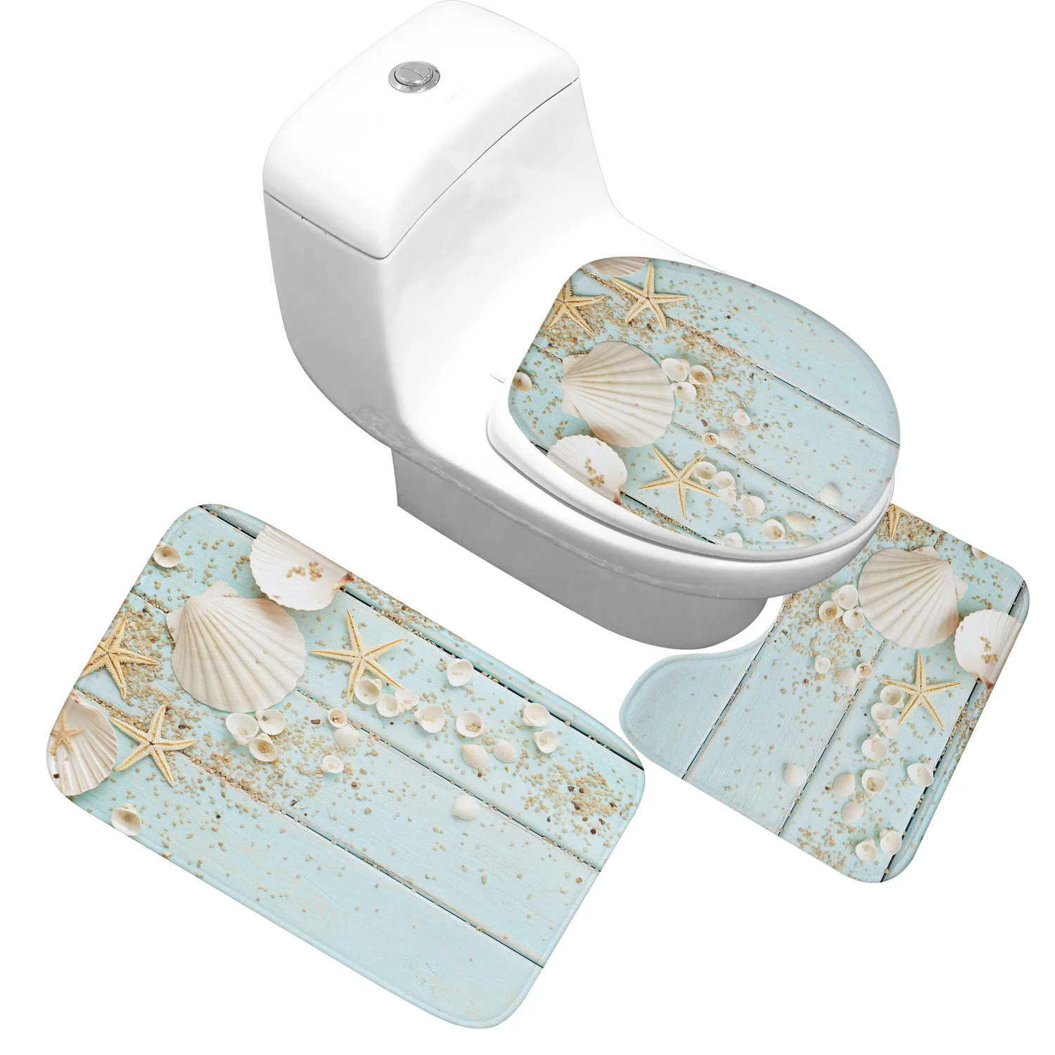 

Anti-Slip Kitchen Bath Mat Carpet Bathroom Toliet Rug Washable Beach Style 3Pcs/set Bathroom Mat Set
