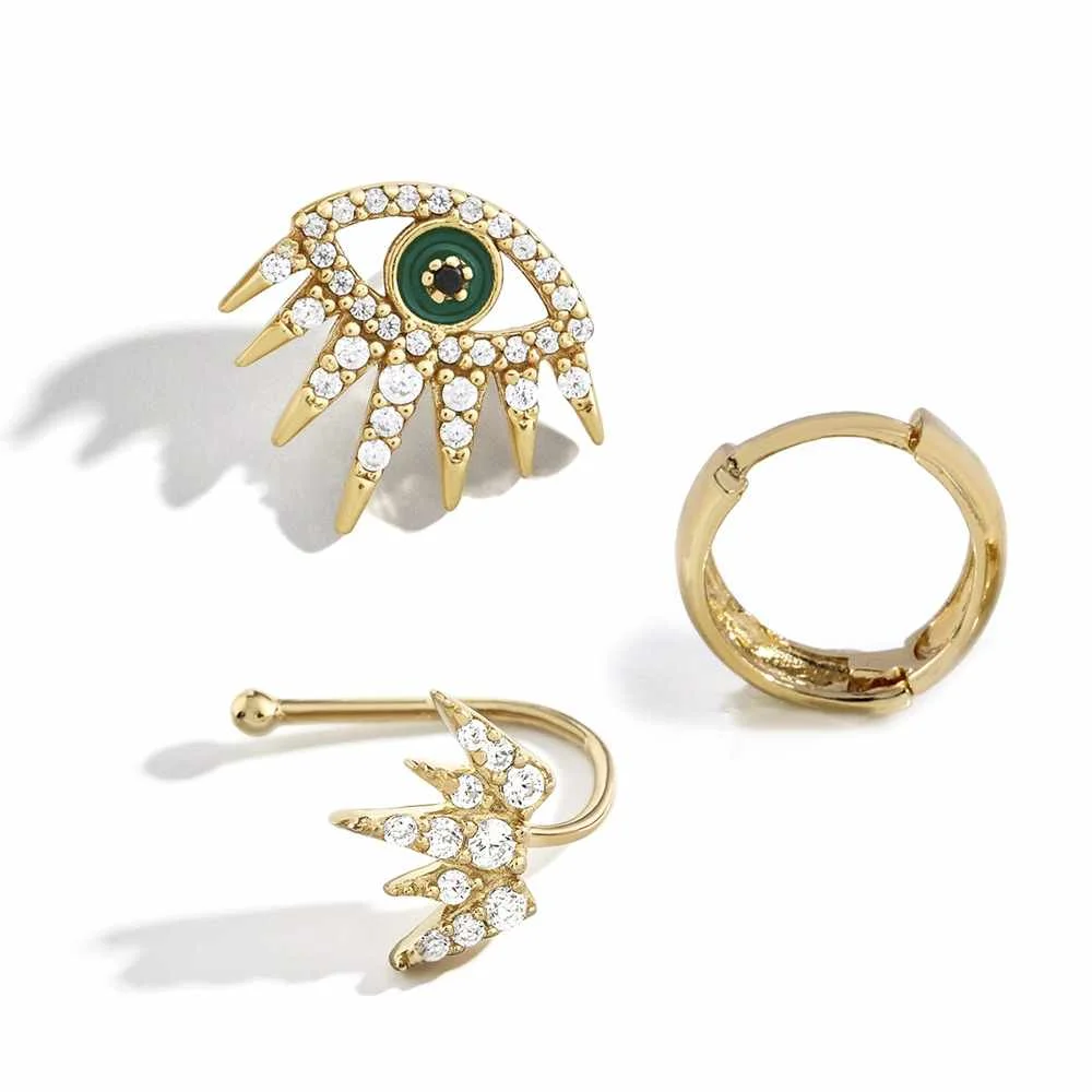 

3 Pcs/Set Alloy Rhinestone Dripping Eyes Non Pierced Ear Clip Buckle Earrings Set for Women Jewelry