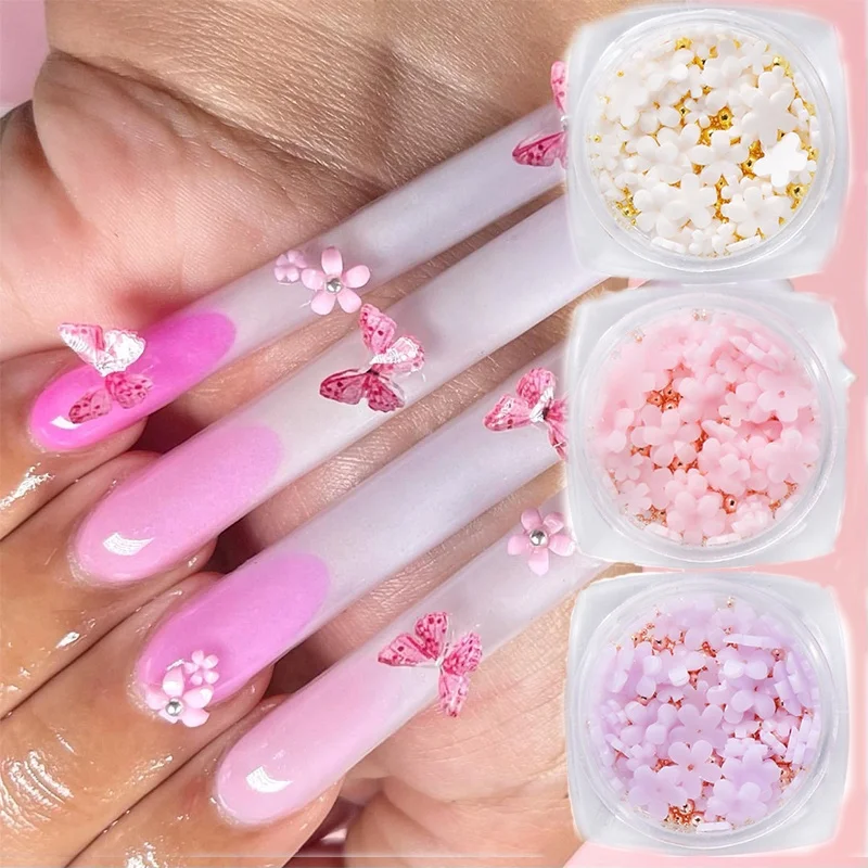 

Japan Korea 3D Nail Art Accessories Mini White Flower Nail Parts Pearl Beads Decorations DIY Supplies Kawaii Nail Charms, Picture
