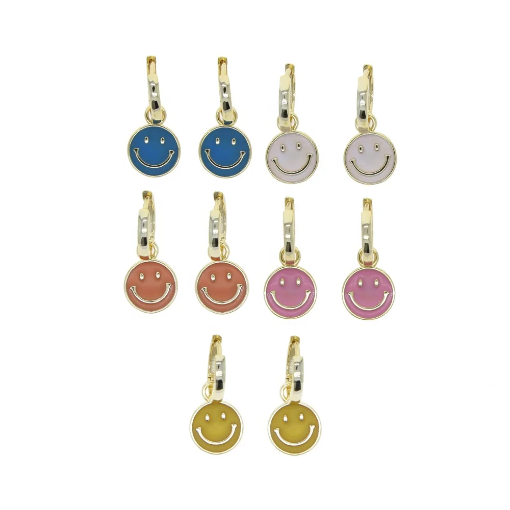 

New arrived fashion smile face charm dangle earring with gold plated mini hoop round dangel wedding earring jewelry