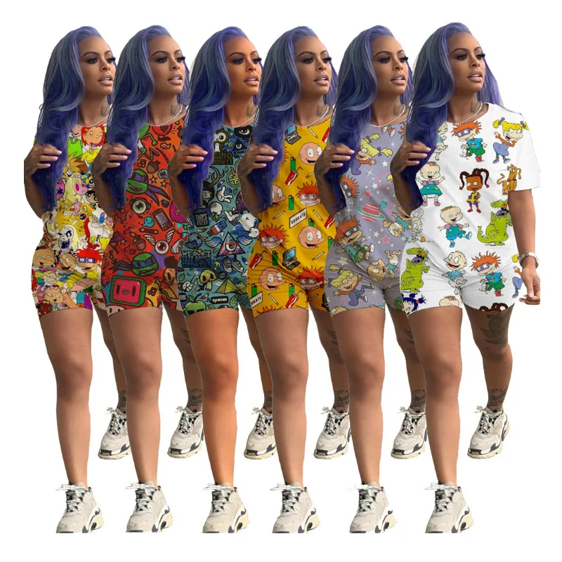 

Summer Cute Cartoon Printed Tops and Shorts Two Piece Set Women Clothing, Cookie onesie