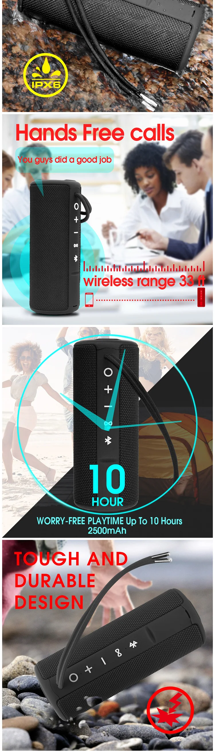 Fabric Waterproof Speaker 10W Sport Outdoor Bass TWS wireless BT Bicycle Speaker Portable Bike Speaker - ANKUX.COM