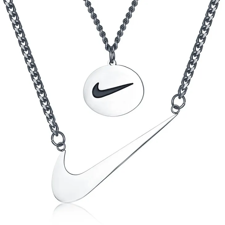 

Vintage Street Style Stainless Steel Two Layers Swoosh Pendant Hip Hop Necklace