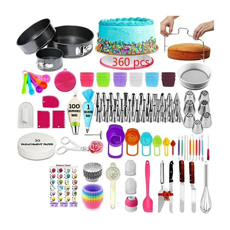 

Cake Decorating Supplies Kit 360 pcs baking set Cupcake Icing Piping Nozzles Pastry Tips Stainless Steel Baking Accessories