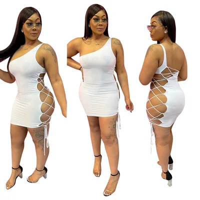 

B35910A Bandage Halter Print 2021 Woman Sexy lace up summer club dress, Shown