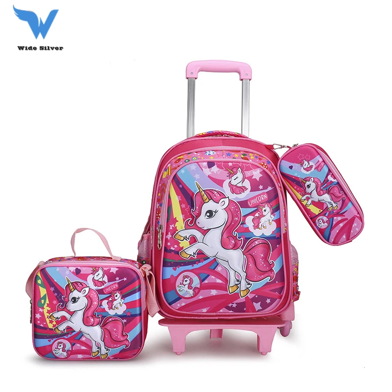 

Mochila escolar feminina cartoon detachable kids 3 kits trolley school bag with lunch box and pencil case