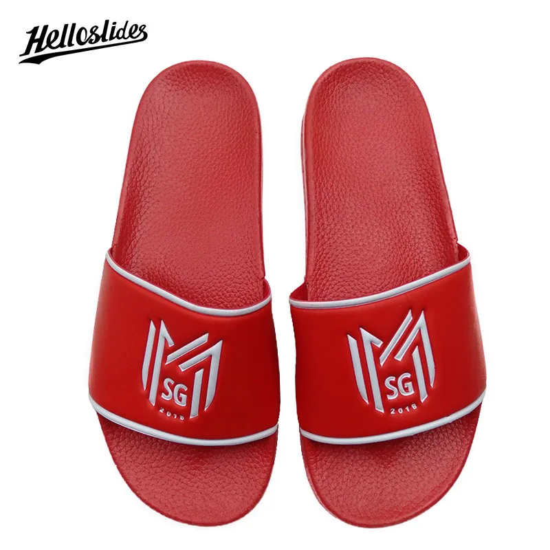 

Helloslides Customize Logo Red Sliders Slippers For Men,Customize Blank Slide Sandals Slippers,Men Custom Logo Slides