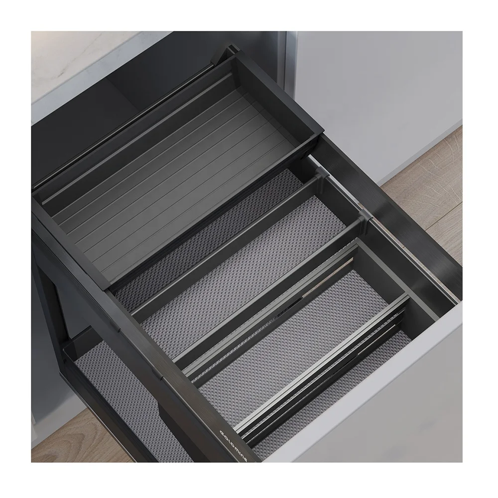 

Goldmine hot sale free combination kitchen utensil storage box cultery organization tray, Dark gray