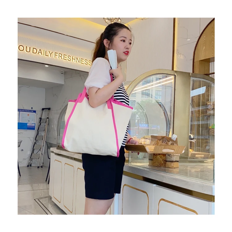 

White Canvas Shopping Bags Eco Reusable Foldable Shoulder Large Handbag Fabric Cotton Tote Bag for Women Shopping Bags, Customized color