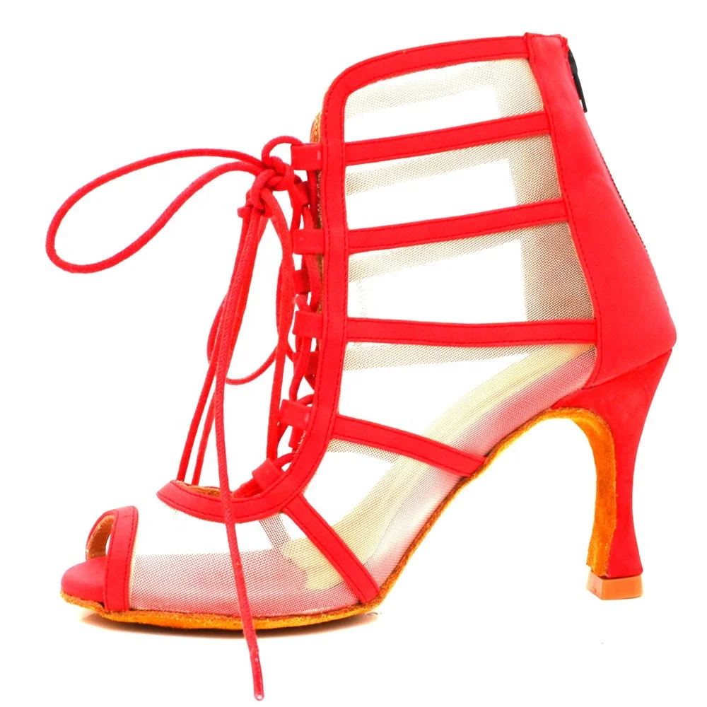 

Red Nubuck With Mesh 9cm Heel Height Zapatos De Baile Latin Salsa Ballroom Dance Shoes for Dancing Latin Dance Women