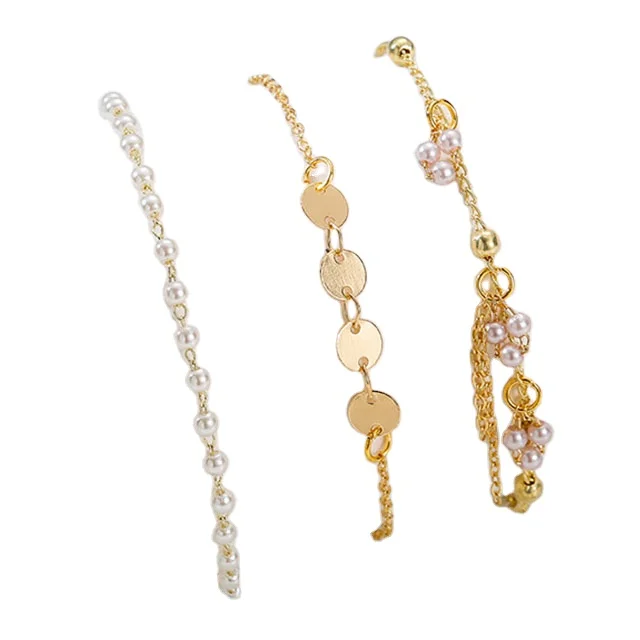 

Fashionable And Elegant Classic Ladies Round Piece Pearl Pendant Bracelet Set Of 3