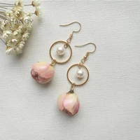 

Hand-made fashion jewelry real rose flowers earrings