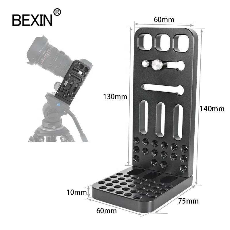 

BEXIN load 20kgs dslr camera tripod support vertical quick release plate cameras L-shaped bracket for Nikon and video fluid head, Black