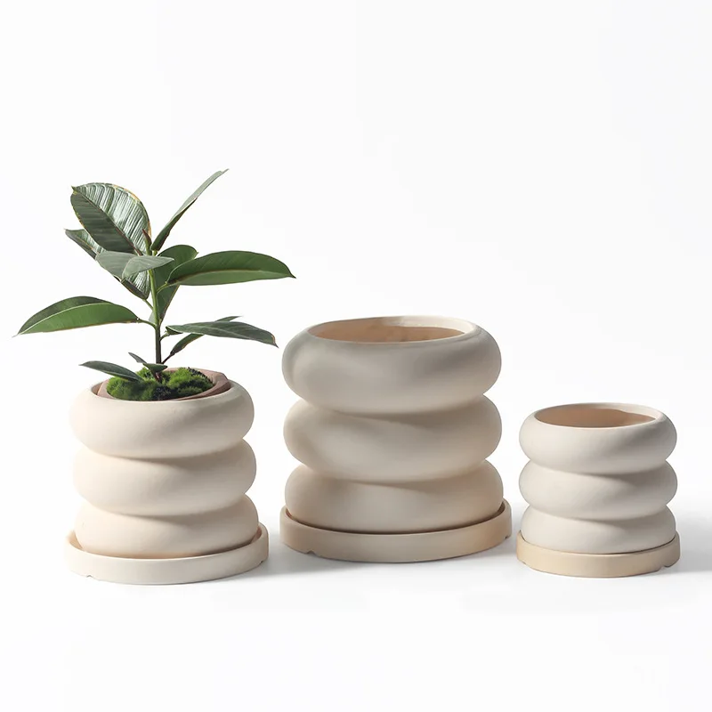 

New Design Modern Simplicity INS Sukiyaki White Ceramics Donut Spin Wheel Succulents pots for plants