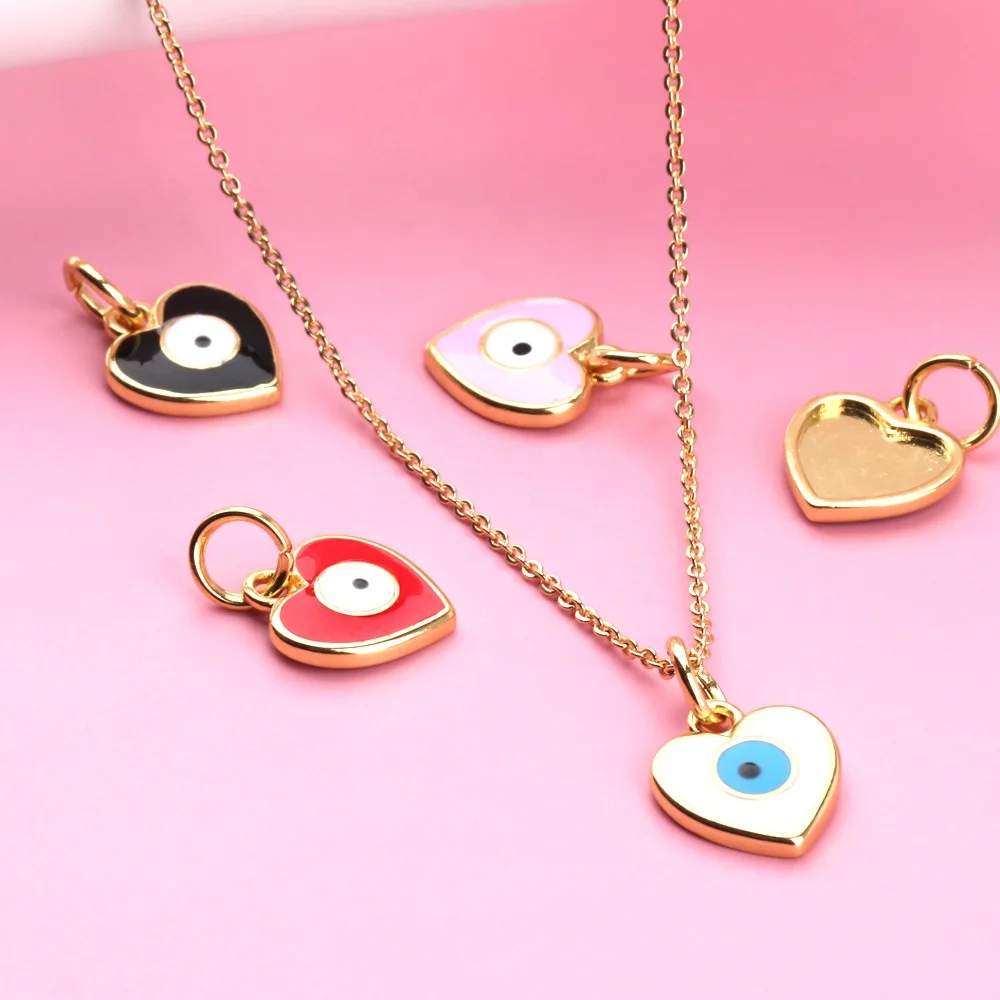 

Minimalist design brass heart shaped evil eye brass gold plated pendant necklace for women jewelry, As the pic show