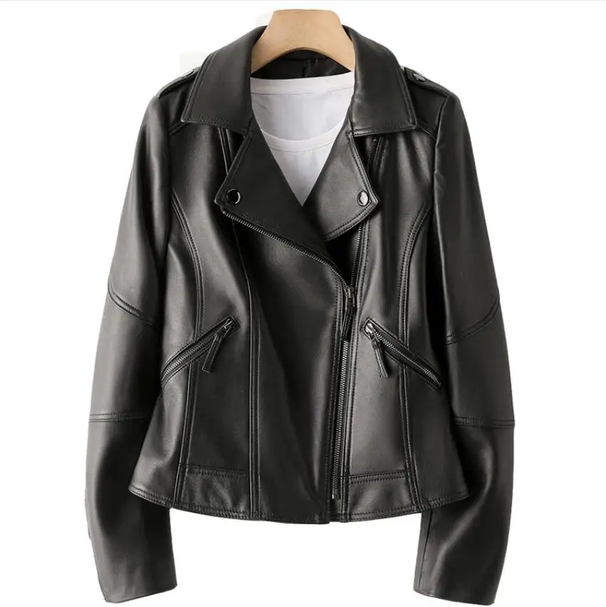 

ZY1003A high quality black leather woman leather jacket
