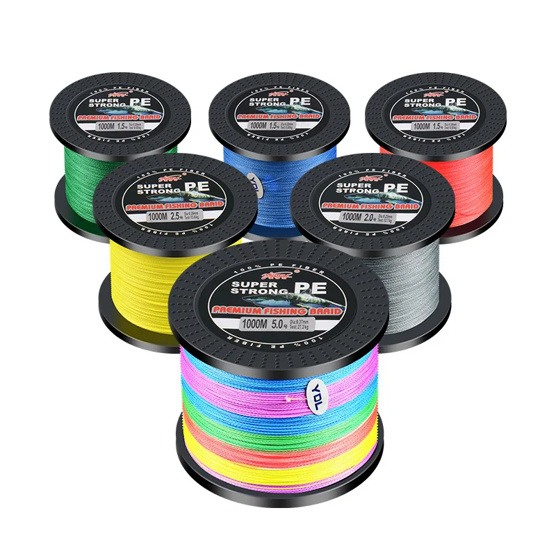 

High Quality Durable Multicolor Original Silk 1000 Meters 4 Series PE Dali Horse Braided Line For Sea Fishing Rafting Lure, Green, gray, red, blue, white, yellow